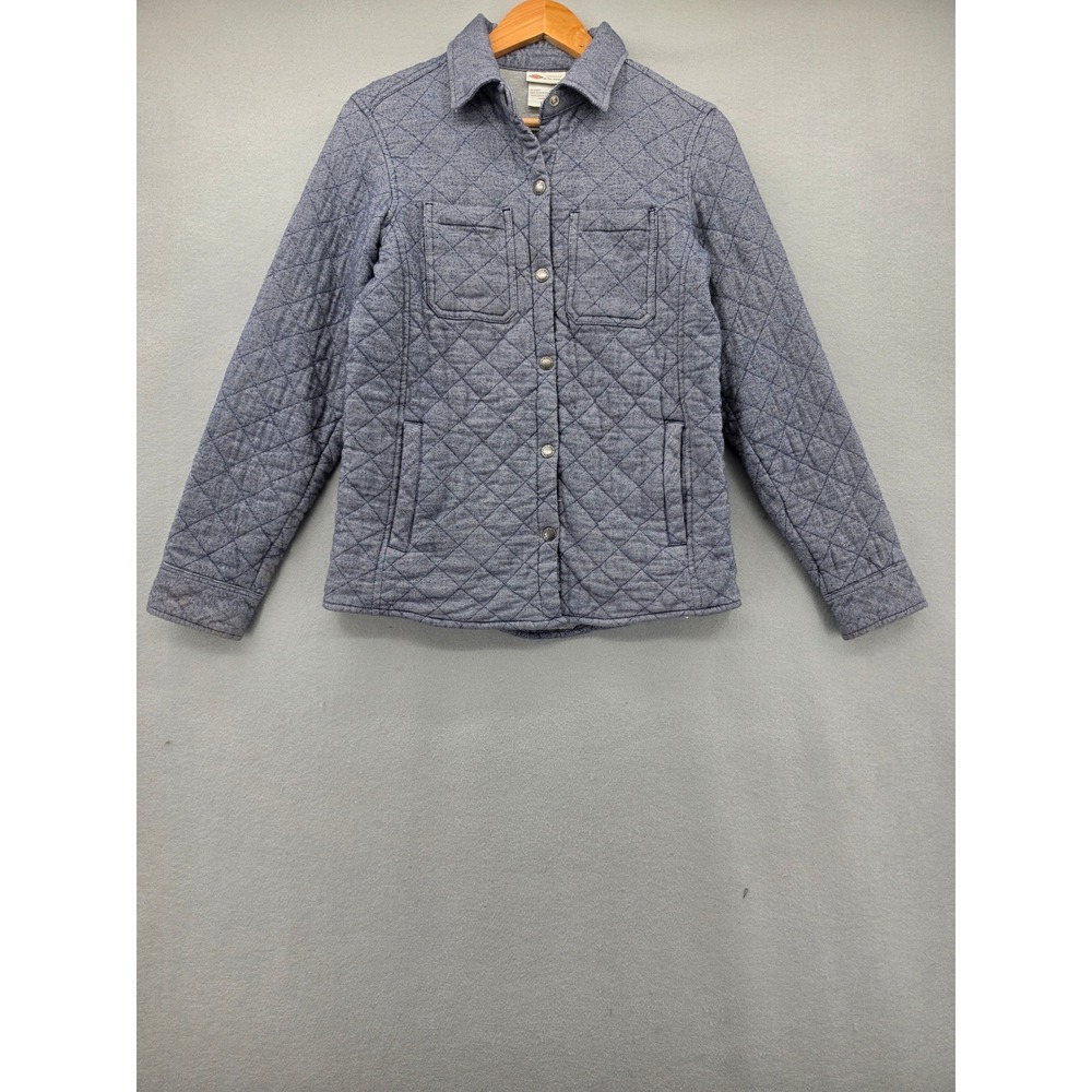 Dickies Women Quilted Shirt Jacket Blue Herringbone Snap Front Workwear Small